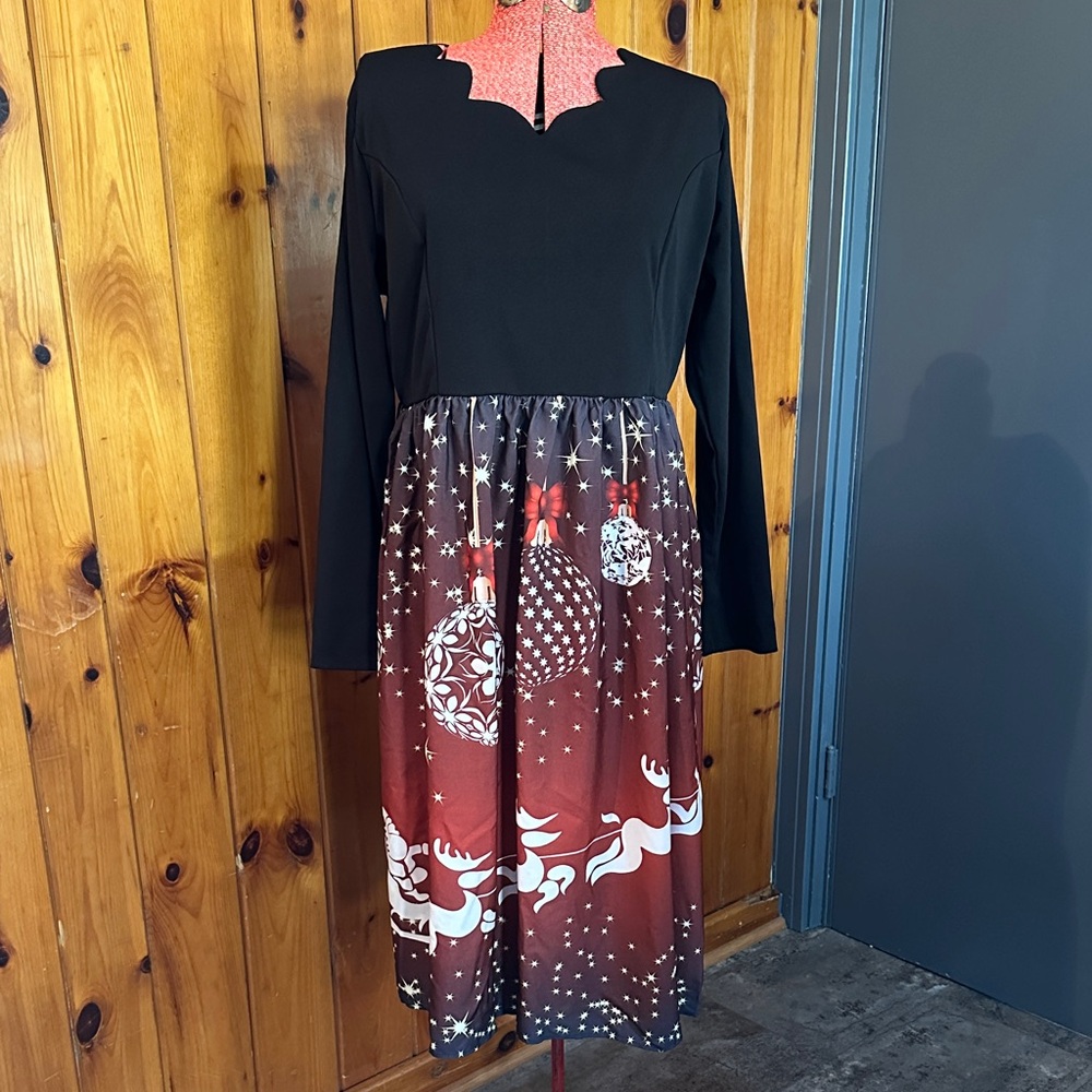 Elegant Black and Red Long Sleeve Dress By Retro Stage Sz 2X